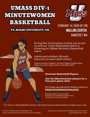 UMass 2/14/2 6 Women's Basketball Ticket flyer